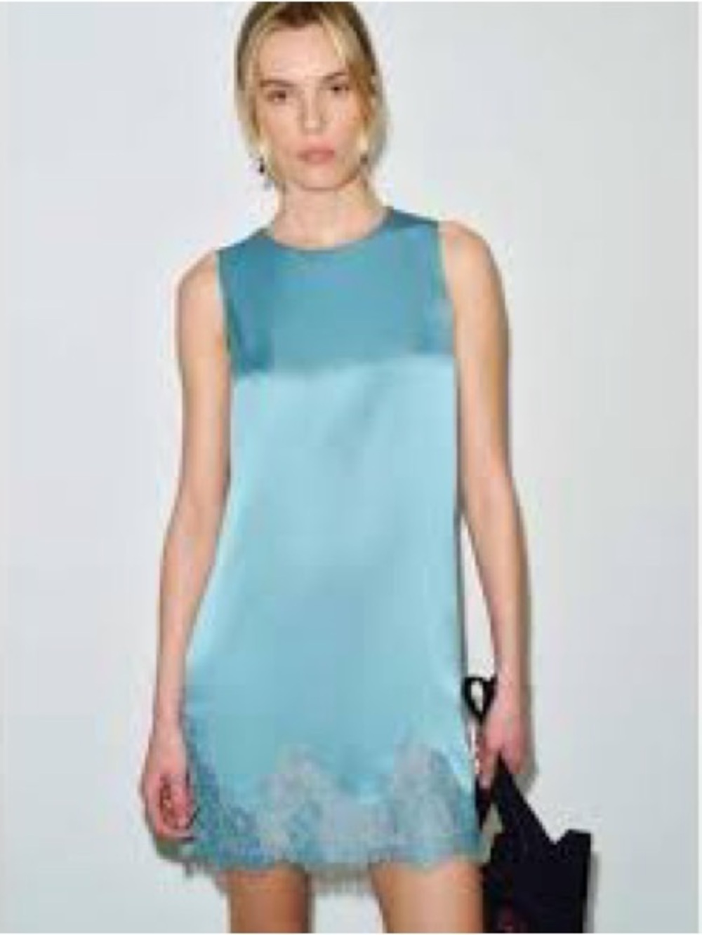 Reformation Jessalyn Aqua Sleeveless Slip Dress with Lace Hem